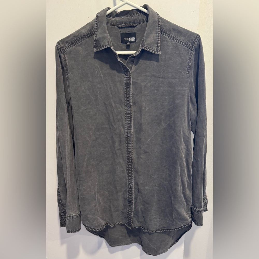 Wilfred Free lyocell black denim high low chambray tunic top grunge Y2K street M